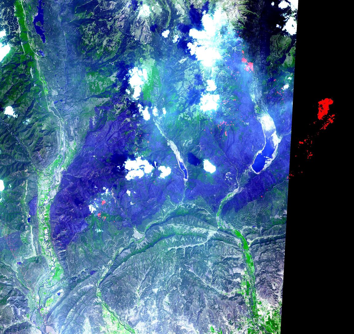 Satellite image of the Missionary Ridge burn scar near Vallecito Lake, June 30 2002